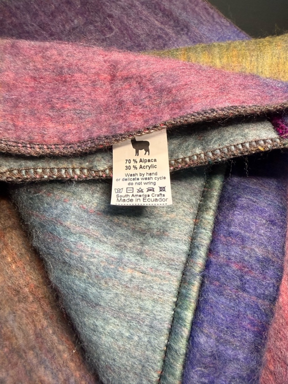 Soft Multicolor Alpaca-Blend Scarf - Blue, Green, Brown - Picture 4 of 4